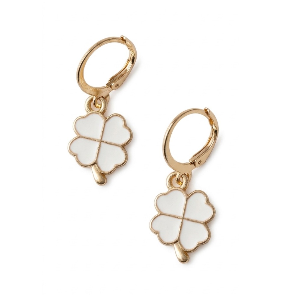 5/$15 🩷 MUST BUNDLE Gold-Tone White Clover Drop Earrings - Four Leaf Charm